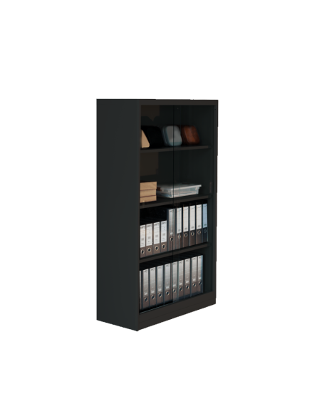LIBRERO MEDIANO PUERTA DE VIDRIO 1.20 X 0.89 X 0.39 MTS NEGRO