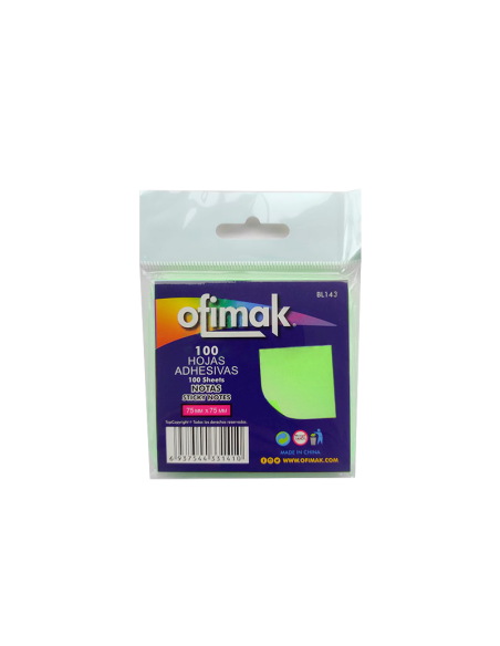 NOTAS AUTOADHESIVAS OFIMAK VERDE NEON 75 MM X 75 MM
