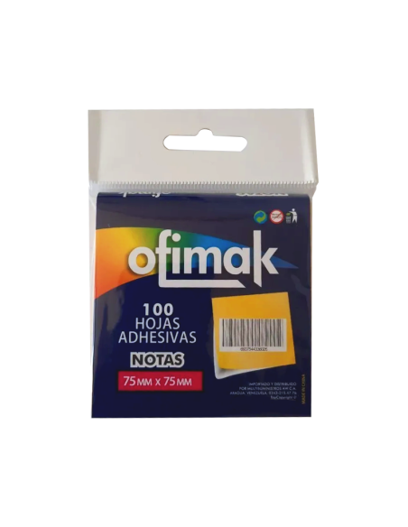 NOTAS AUTOADHESIVAS  OFIMAK AMARILLO NEON 75 MM X 75 MM