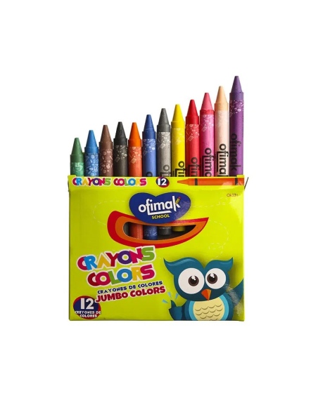 CRAYOLA DE CERA ESCOLAR OFIMAK 14 MM 12 PIEZAS