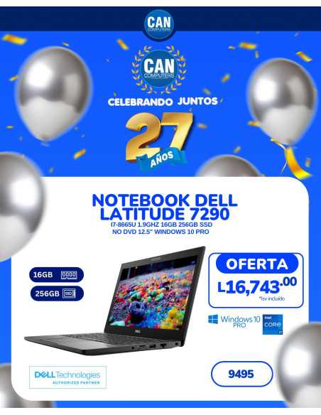 NOTEBOOK DELL LATITUDE 7290 I7-8665U 1.9GHZ 16GB 256GB SSD NO DVD 12.5" WINDOWS 10 PRO
