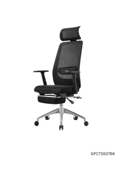 SILLA EJECUTIVA LIVENO ZENITH CON CABECERA Y REPOSA PIES CAPACIDAD 330 LIBRAS MALLA NEGRA