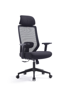 SILLA EJECUTIVA LIVENO OPTIMA CON CABECERA CAPACIDAD 250 LIBRAS MALLA NEGRA
