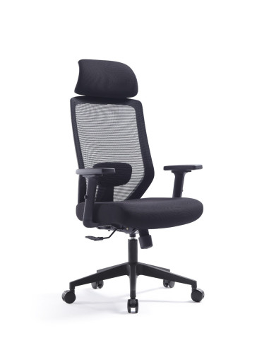 SILLA EJECUTIVA LIVENO OPTIMA CON CABECERA CAPACIDAD 250 LIBRAS MALLA NEGRA