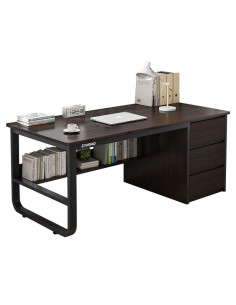 ESCRITORIO SECRETARIAL LIVENO 1.60 X 0.60 X 0.75 MTS CON GAVETAS NEGRO/CAFÉ