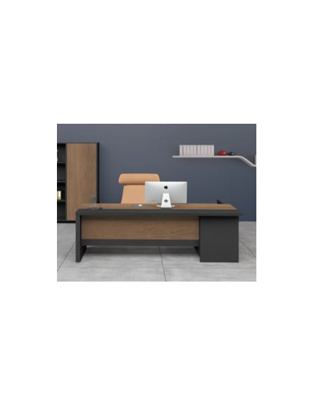 ESCRITORIO EJECUTIVO LIVENO CON GABINETE DE 3 GAVETAS 2 REPIZAS 1.40 X 1.40 X 0.75 MTS CAFE CLARO OAK/NEGRO