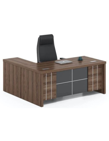 ESCRITORIO EJECUTIVO LIVENO CON GABINETE DE 2 PUERTAS 1.80 X 1.60 X 0.75 MTS EBANO/GRIS