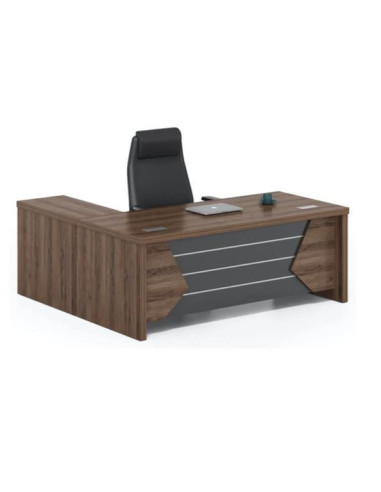 ESCRITORIO EJECUTIVO LIVENO CON GABINETE DE 2 PUERTAS 1.60 X 1.60 X 0.75 MTS EBANO/GRIS