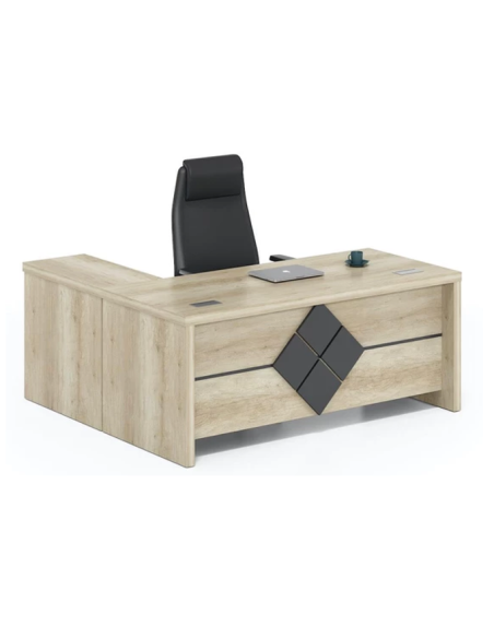 ESCRITORIO EJECUTIVO LIVENO CON GABINETE DE 2 PUERTAS 1.60 X 1.60 X 0.75 MTS BEIGE/GRIS