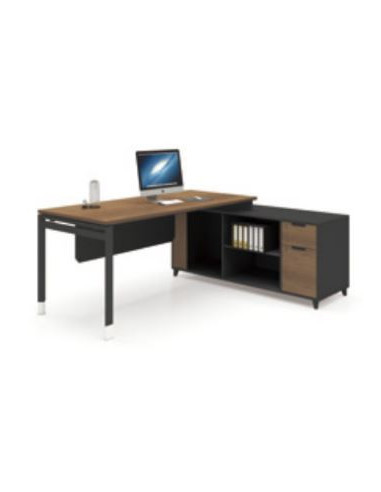 ESCRITORIO EJECUTIVO LIVENO CON GABINETE DE 2 GAVETAS 3 REPIZAS 1.60 X 1.60 X 0.75 MTS CAFE CLARO /NEGRO