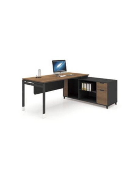 ESCRITORIO EJECUTIVO LIVENO CON GABINETE DE 2 GAVETAS 3 REPIZAS 1.60 X 1.60 X 0.75 MTS CAFE CLARO /NEGRO
