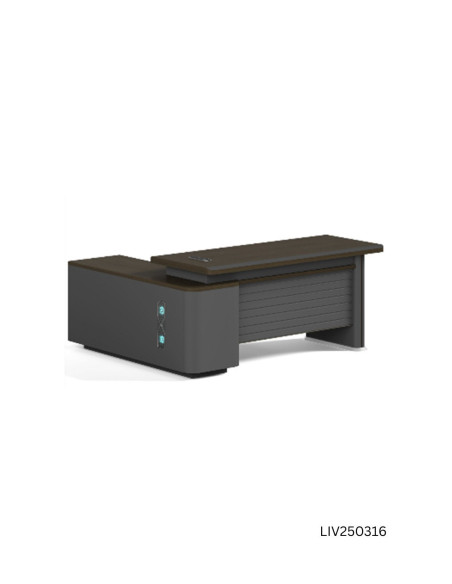 ESCRITORIO EJECUTIVO LIVENO CON GABINETE DE 1 GAVETA 2 REPIZAS 1 PUERTA 1.60 X 1.65 X 0.76 MTS EBANO/GRIS