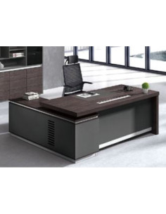 ESCRITORIO EJECUTIVO LIVENO CON GABINETE 1.80 X 1.80 X 0.76 MTS EBANO OAK/GRIS