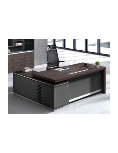 ESCRITORIO EJECUTIVO LIVENO CON GABINETE 1.80 X 1.80 X 0.76 MTS EBANO OAK/GRIS