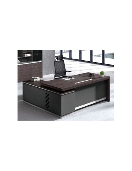 ESCRITORIO EJECUTIVO LIVENO CON GABINETE 1.80 X 1.80 X 0.76 MTS EBANO OAK/GRIS