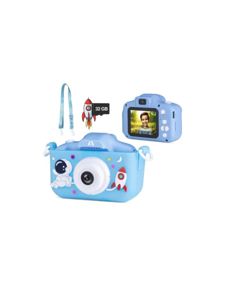 CAMARA DIGITAL ARGOM MAGIC PIX 81 HD 1080P 40MPX 32GB LENTE DUAL MP3 PUERTO USB-C CON FUNDA PROTECTORA PARA NIÃ‘OS AZUL