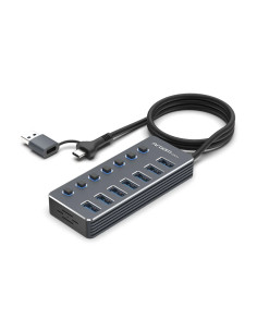 ADAPTADOR ARGOM USB TIPO C/USB 3.0 MACHO A 7 USB 3.0 HEMBRA NEGRO